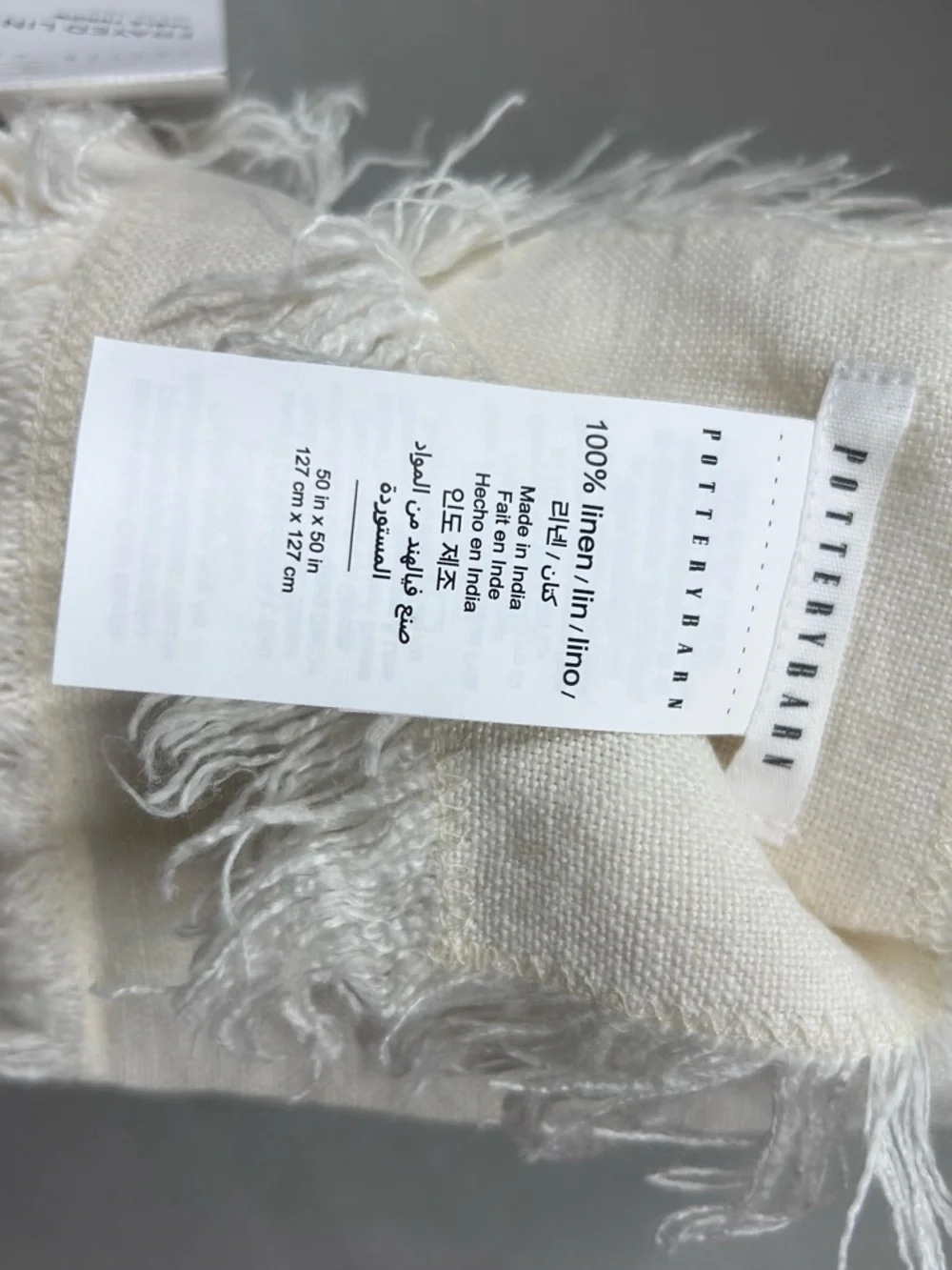 Pottery Barn Frayed Edges Linen Table Throw Tablecloth - Ivory 50